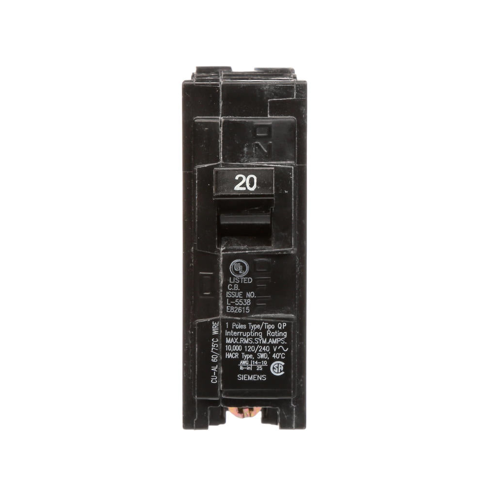 SIE Q120 20A single pole circuit breaker designed for 120V systems. Offers reliable overcurrent protection with a 10K rating, ideal for residential or light commercial electrical panels. Compact and secure for peace of mind.