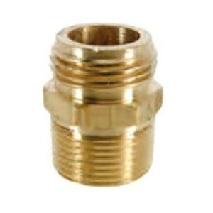 Durable hose adapter with a cylindrical body, featuring male iron pipe threads (MIP) on one end and male hose threads (MHT) on the other, both ends having a textured surface for secure attachment.