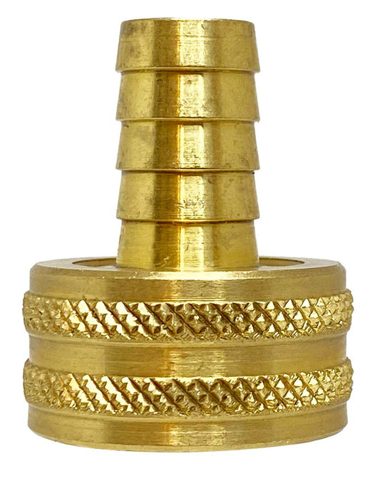 Durable hose adapter with a 5/8-inch hose barb on one end and a 3/4-inch female hose connection on the other. Features textured surfaces for a secure, leak-proof connection between hoses, designed for industrial-grade applications.