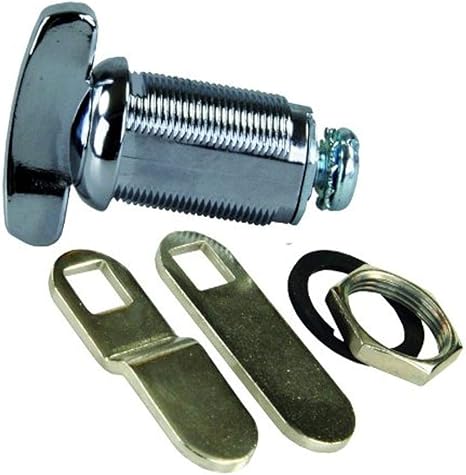 1 1/8-inch thumb lock assembly from the 200 Series, complete with cam, foam gasket, and mounting components. Provides secure closure for hatches or access doors in RVs and trailers.