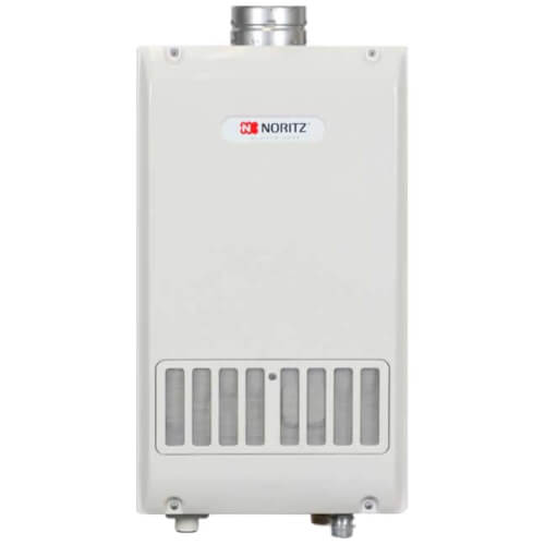 Compact and efficient tankless hot water heater with a sleek metal design, featuring advanced technology for energy savings and a flexible installation system. Designed for residential use, it provides continuous hot water with 98% thermal efficiency.
