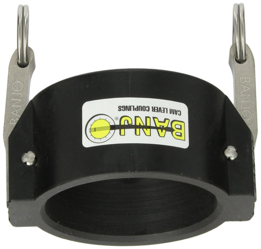 Durable 3-inch poly dust cap fitting with a smooth, cylindrical design, designed to securely seal the end of poly piping and prevent dust and debris from entering the system.