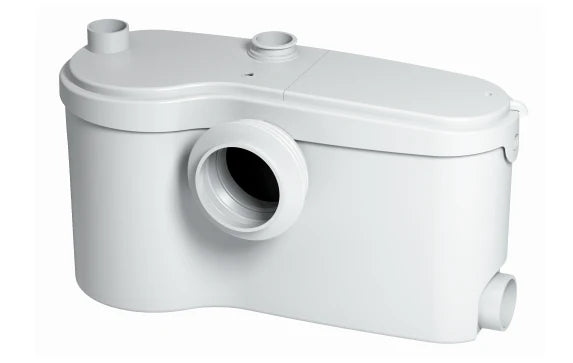 Saniflo Sanibest Pro 013 commercial-grade 1 horsepower grinder pump, with durable white housing and rear outlet, designed for sewage and effluent waste systems.