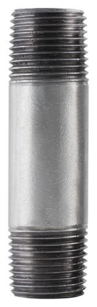 Galvanized steel nipple fitting with a 3-inch diameter and 6-inch length, featuring threaded ends for secure connections between pipes. Built to withstand corrosion, ensuring a reliable and long-lasting addition to plumbing and gas systems.