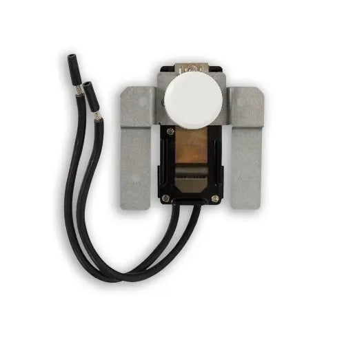 Small rectangular white wall-mounted thermostat with a single circular dial in the center. It’s designed to control the temperature of an electric baseboard heater. The faceplate is smooth and minimal, with subtle markings for temperature adjustment.